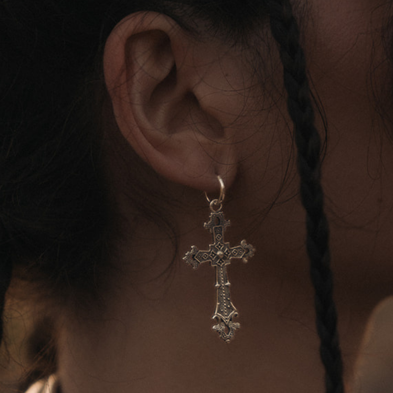 Medieval Cross | Hoop Earrings - 925 Silver