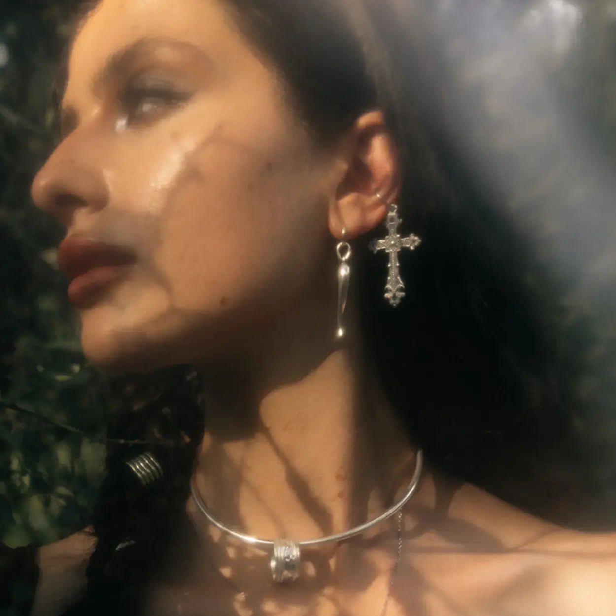 Medieval Cross | solo Hoop Earring - 925 Silver
