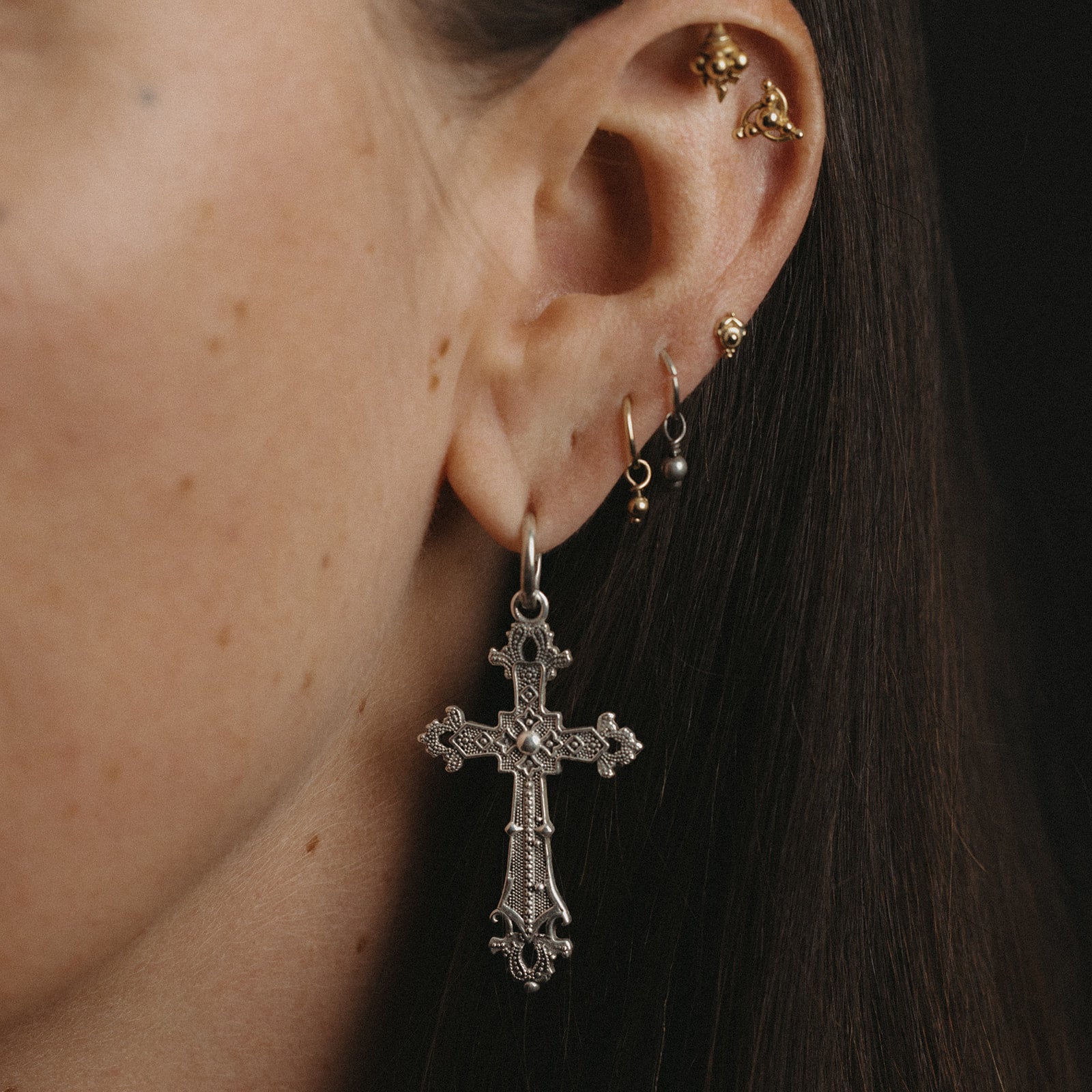 Medieval Cross | Hoop Earrings - 925 Silver